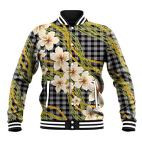 Ele'ele Hawai'i Palaka Plumeria Baseball Jacket Puakenikeni and Maile Lei