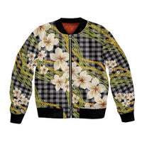 Ele'ele Hawai'i Palaka Plumeria Bomber Jacket Puakenikeni and Maile Lei