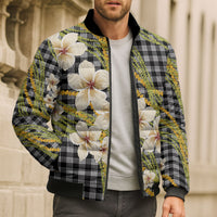 Ele'ele Hawai'i Palaka Plumeria Bomber Puffer Jacket Puakenikeni and Maile Lei