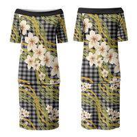 Ele'ele Hawai'i Palaka Plumeria Family Matching Puletasi and Hawaiian Shirt Puakenikeni and Maile Lei