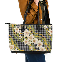 Ele'ele Hawai'i Palaka Plumeria Leather Tote Bag Puakenikeni and Maile Lei
