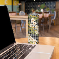 Ele'ele Hawai'i Palaka Plumeria Skinny Tumbler Puakenikeni and Maile Lei
