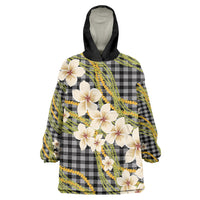 Ele'ele Hawai'i Palaka Plumeria Wearable Blanket Hoodie Puakenikeni and Maile Lei