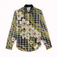 Ele'ele Hawai'i Palaka Plumeria Women Casual Shirt Puakenikeni and Maile Lei