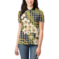 Ele'ele Hawai'i Palaka Plumeria Women Polo Shirt Puakenikeni and Maile Lei