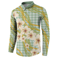 Liko Kukui Hawai'i Palaka Plumeria Button Sweatshirt Puakenikeni and Maile Lei