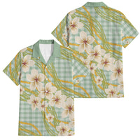 Liko Kukui Hawai'i Palaka Plumeria Family Matching Mermaid Dress and Hawaiian Shirt Puakenikeni and Maile Lei