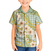 Liko Kukui Hawai'i Palaka Plumeria Kid Hawaiian Shirt Puakenikeni and Maile Lei