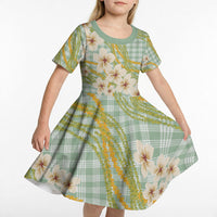 Liko Kukui Hawai'i Palaka Plumeria Kid Short Sleeve Dress Puakenikeni and Maile Lei