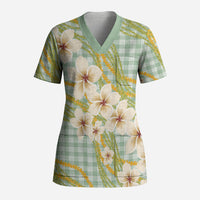 Liko Kukui Hawai'i Palaka Plumeria Scrub Top Puakenikeni and Maile Lei
