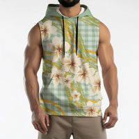 Liko Kukui Hawai'i Palaka Plumeria Sleeveless Hoodie Puakenikeni and Maile Lei
