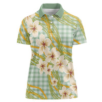 Liko Kukui Hawai'i Palaka Plumeria Women Polo Shirt Puakenikeni and Maile Lei