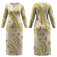 Melemele Ahiahia Hawai'i Palaka Plumeria Family Matching Long Sleeve Bodycon Dress and Hawaiian Shirt Puakenikeni and Maile Lei