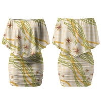 Melemele Ahiahia Hawai'i Palaka Plumeria Family Matching Off Shoulder Short Dress and Hawaiian Shirt Puakenikeni and Maile Lei