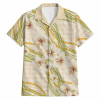 Melemele Ahiahia Hawai'i Palaka Plumeria Hawaiian Shirt Puakenikeni and Maile Lei