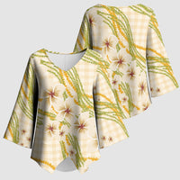 Melemele Ahiahia Hawai'i Palaka Plumeria Kimono Sleeve Blouse Puakenikeni and Maile Lei