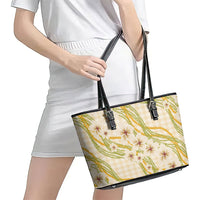 Melemele Ahiahia Hawai'i Palaka Plumeria Leather Tote Bag Puakenikeni and Maile Lei