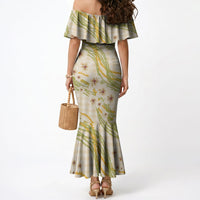 Melemele Ahiahia Hawai'i Palaka Plumeria Mermaid Dress Puakenikeni and Maile Lei