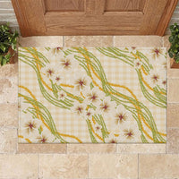 Melemele Ahiahia Hawai'i Palaka Plumeria Rubber Doormat Puakenikeni and Maile Lei