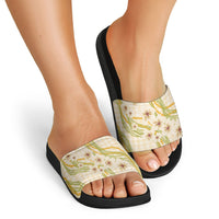 Melemele Ahiahia Hawai'i Palaka Plumeria Slide Sandals Puakenikeni and Maile Lei