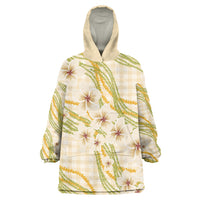 Melemele Ahiahia Hawai'i Palaka Plumeria Wearable Blanket Hoodie Puakenikeni and Maile Lei