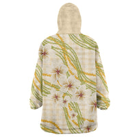 Melemele Ahiahia Hawai'i Palaka Plumeria Wearable Blanket Hoodie Puakenikeni and Maile Lei