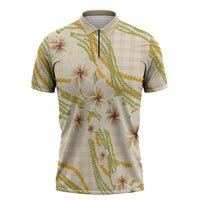 Melemele Ahiahia Hawai'i Palaka Plumeria Zipper Polo Shirt Puakenikeni and Maile Lei