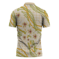 Melemele Ahiahia Hawai'i Palaka Plumeria Zipper Polo Shirt Puakenikeni and Maile Lei