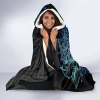 Floral Polynesian Hibiscus Tattoo Hooded Blanket Blue Gradient Style