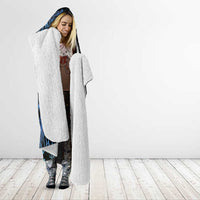 Floral Polynesian Hibiscus Tattoo Hooded Blanket Blue Gradient Style