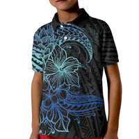 Floral Polynesian Hibiscus Tattoo Kid Polo Shirt Blue Gradient Style