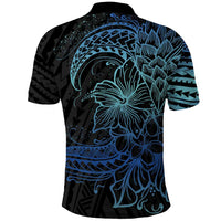 Floral Polynesian Hibiscus Tattoo Polo Shirt Blue Gradient Style