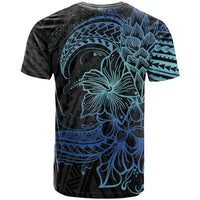 Floral Polynesian Hibiscus Tattoo T Shirt Blue Gradient Style