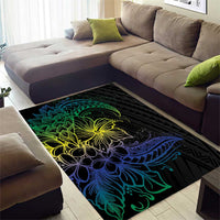 Floral Polynesian Hibiscus Tattoo Area Rug Green Gradient Style