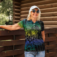 Floral Polynesian Hibiscus Tattoo Women Polo Shirt Green Gradient Style