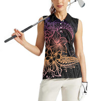 Floral Polynesian Hibiscus Tattoo Women Sleeveless Polo Shirt Peach Gradient Style