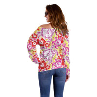 Palaka with Honu and Hibiscus Off Shoulder Sweater Hawaiian Heritage Spirit LT9 - Polynesian Pride