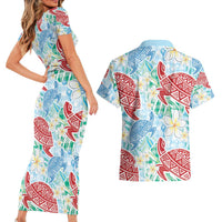Palaka with Honu and Plumeria Couples Matching Short Sleeve Bodycon Dress and Hawaiian Shirt Hawaiian Heritage Spirit LT9 - Polynesian Pride