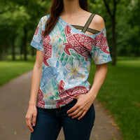 Palaka with Honu and Plumeria Cross Shoulder Shirt Hawaiian Heritage Spirit - Polynesian Pride