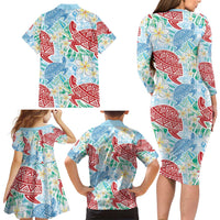 Palaka with Honu and Plumeria Family Matching Long Sleeve Bodycon Dress and Hawaiian Shirt Hawaiian Heritage Spirit LT9 - Polynesian Pride