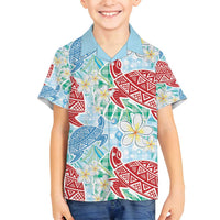 Palaka with Honu and Plumeria Family Matching Off Shoulder Maxi Dress and Hawaiian Shirt Hawaiian Heritage Spirit LT9 Son's Shirt Blue - Polynesian Pride