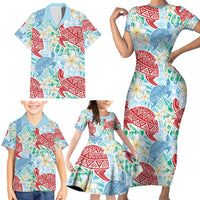 Palaka with Honu and Plumeria Family Matching Short Sleeve Bodycon Dress and Hawaiian Shirt Hawaiian Heritage Spirit LT9 - Polynesian Pride