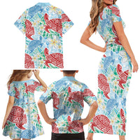 Palaka with Honu and Plumeria Family Matching Short Sleeve Bodycon Dress and Hawaiian Shirt Hawaiian Heritage Spirit LT9 - Polynesian Pride