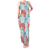 Palaka with Honu and Plumeria Family Matching Tank Maxi Dress and Hawaiian Shirt Hawaiian Heritage Spirit LT9 Mom's Dress Blue - Polynesian Pride