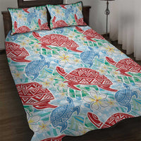 Palaka with Honu and Plumeria Quilt Bed Set Hawaiian Heritage Spirit LT9 Blue - Polynesian Pride