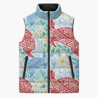 Palaka with Honu and Plumeria Sleeveless Puffer Jacket Hawaiian Heritage Spirit - Polynesian Pride