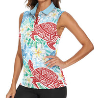 Palaka with Honu and Plumeria Women Sleeveless Polo Shirt Hawaiian Heritage Spirit LT9 - Polynesian Pride