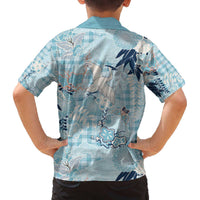 Blue Palaka Crane and Flowers Family Matching Off The Shoulder Long Sleeve Dress and Hawaiian Shirt Japan Heritage Spirit LT9 - Polynesian Pride