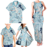 Blue Palaka Crane and Flowers Family Matching Tank Maxi Dress and Hawaiian Shirt Japan Heritage Spirit LT9 - Polynesian Pride