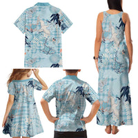 Blue Palaka Crane and Flowers Family Matching Tank Maxi Dress and Hawaiian Shirt Japan Heritage Spirit LT9 - Polynesian Pride